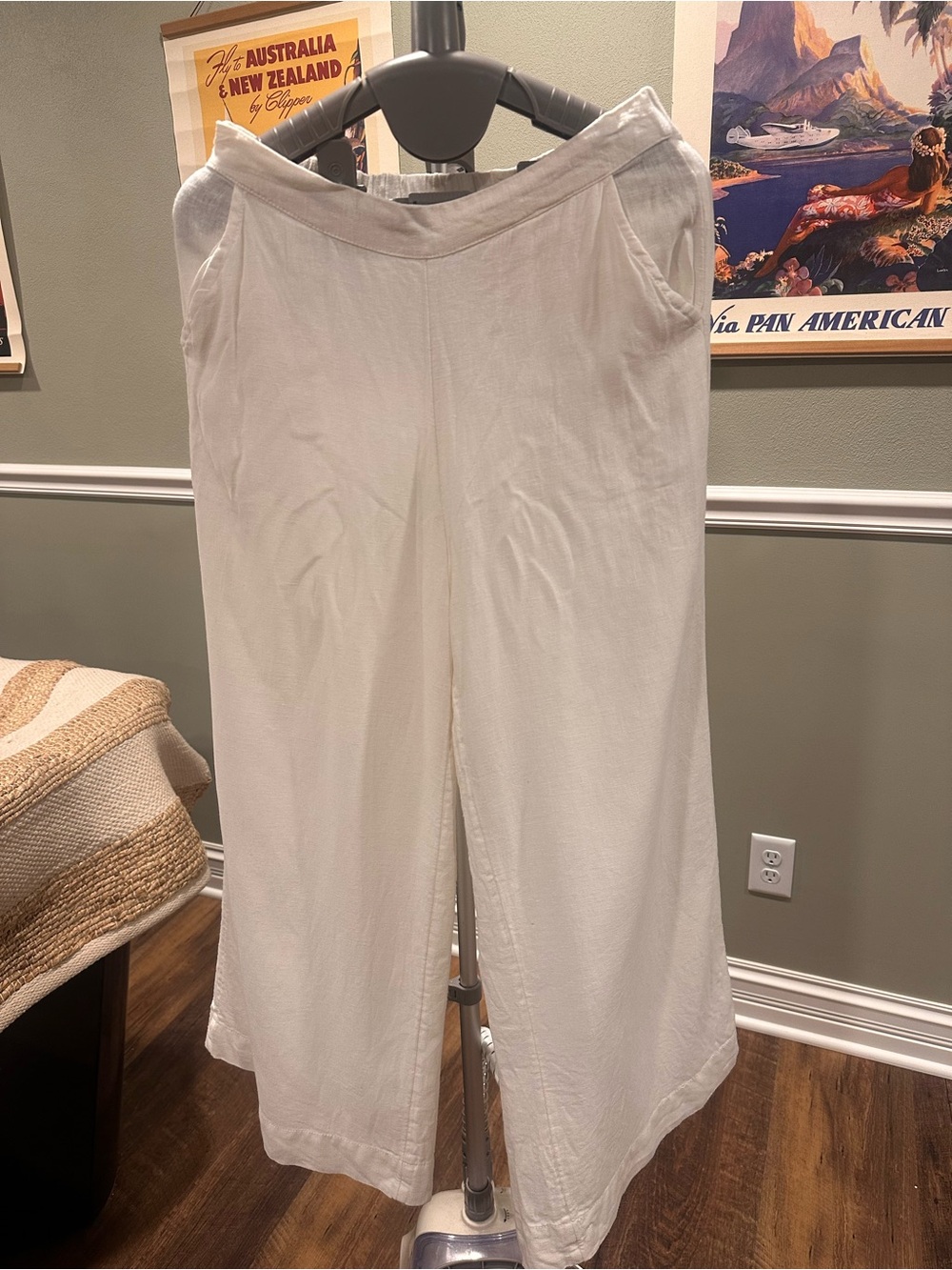 Free People White Lined Wide-Leg Linen-Blend Pants -Size XS